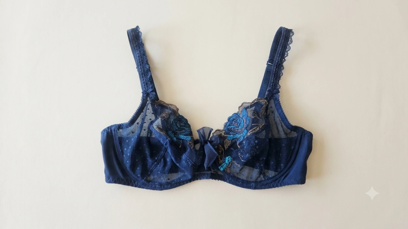 Empreinte navy blue lace bra with pink flower embroidery and bow 85D – photo 2